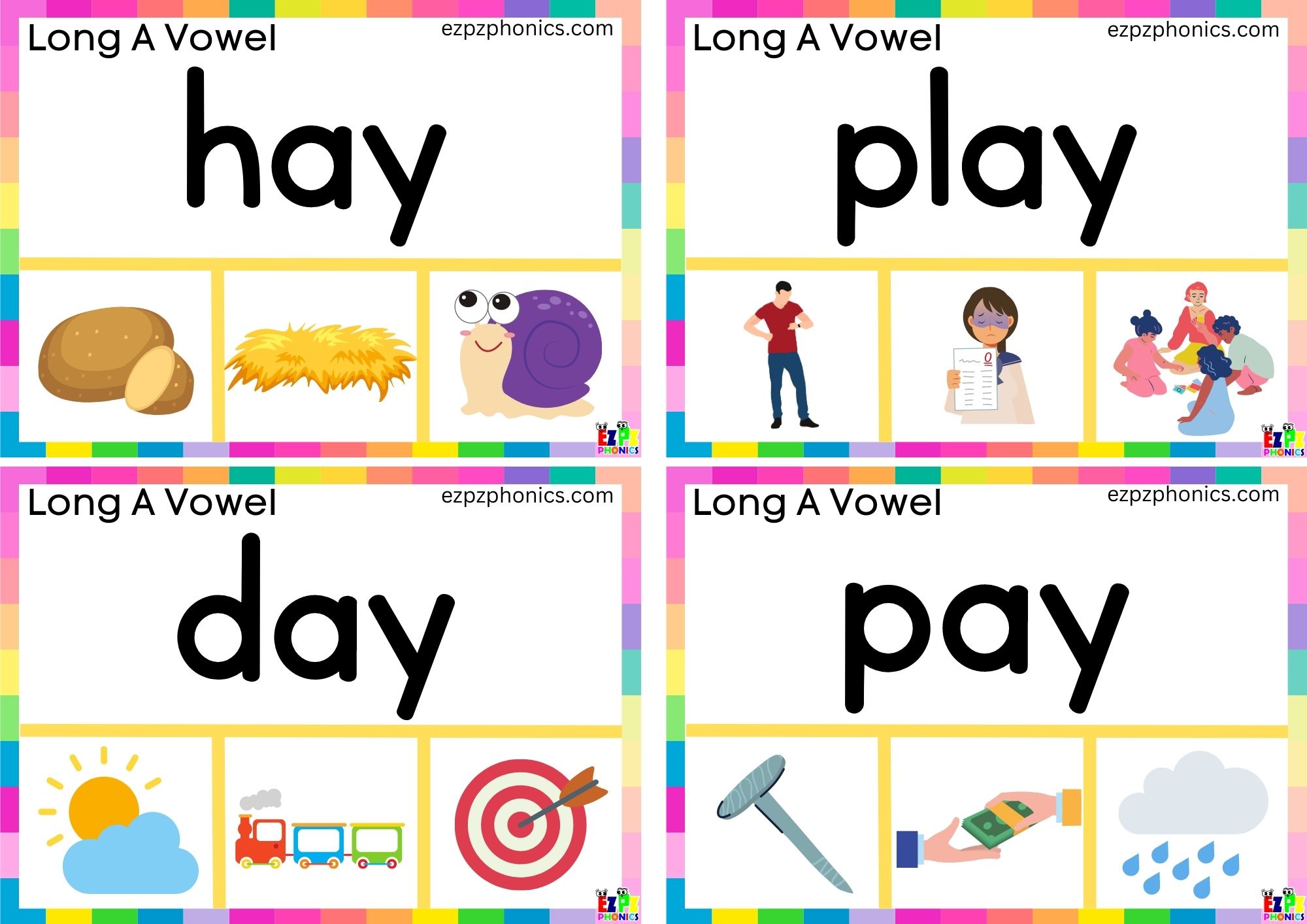 Read the word and clip the correct image Clip cards for long a vowel ay group 1